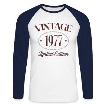 Vintage 1977 Limited Edition Birthday 1977 - Unisex Long Sleeve Baseball T-Shirt - white/navy - Front - Nik (191cm)