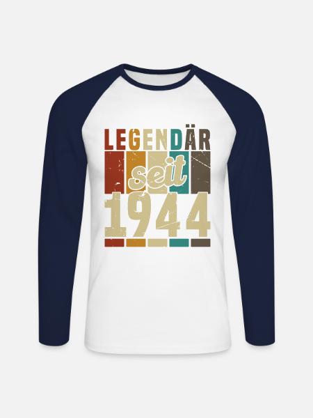 Legend since 1944 Birthday Retro - Unisex Long Sleeve Baseball T-Shirt - white/navy