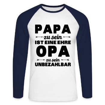 Being a dad is an honor, being a grandpa is priceless - Unisex Long Sleeve Baseball T-Shirt - white/navy - Front - Nik (191cm)