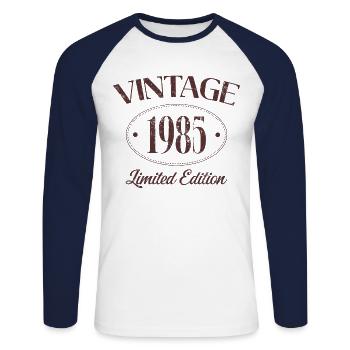 Vintage 1985 Limited Edition Birthday 1985 - Unisex Long Sleeve Baseball T-Shirt - white/navy - Front - Nik (191cm)
