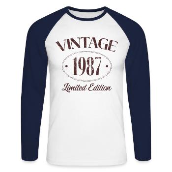 Vintage 1987 Limited Edition Birthday 1987 - Unisex Long Sleeve Baseball T-Shirt - white/navy - Front - Nik (191cm)