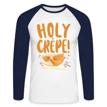 Pancake Lover Kids Pun Holy Crepe - Unisex Long Sleeve Baseball T-Shirt - white/navy - Front - Nik (191cm)