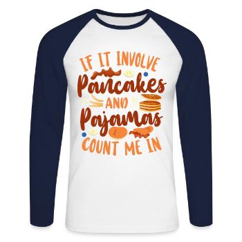 Pancake Lover Kids If It Involves - Unisex Long Sleeve Baseball T-Shirt - white/navy - Front - Nik (191cm)
