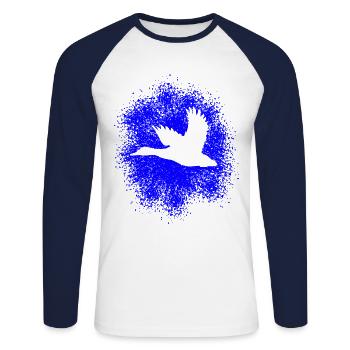 Fliegende Ente – Perfekt für Jäger und Naturfreund - Unisex Baseballshirt langarm - Weiß/Navy - Vorne - Nik (191cm)