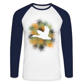 Fliegende Ente Camourflage Jäger und Naturfreund - Unisex Baseballshirt langarm - Weiß/Navy - Vorne - Nik (191cm)