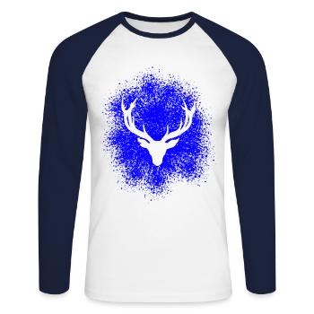 Majestätischer Hirschkopf – Für Jäger & Naturfreun - Unisex Baseballshirt langarm - Weiß/Navy - Vorne - Nik (191cm)
