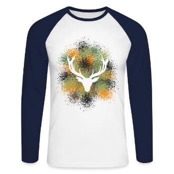 Majestätischer Hirschkopf Für Jäger & Naturfreunde - Unisex Baseballshirt langarm - Weiß/Navy - Vorne - Nik (191cm)