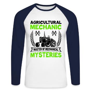 Mécanicien agricole Drôle de tracteur Mécanique Ferme - T-shirt baseball manches longues Homme - blanc/marine - Devant - Nik (191cm)