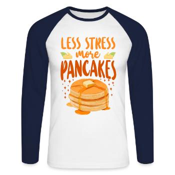 Pancake Lover Kids Less Stress - Unisex Baseballshirt langarm - Weiß/Navy - Vorne - Nik (191cm)