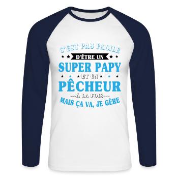 Super-Opa und Fischer-Geschenk - Unisex Baseballshirt langarm - Weiß/Navy - Vorne - Nik (191cm)
