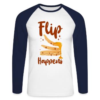 Pancake Lover Kids Pun Flip - Unisex Long Sleeve Baseball T-Shirt - white/navy - Front - Nik (191cm)