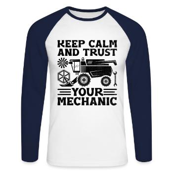 Mécanicien agricole Drôle de tracteur Mécanique Ferme - T-shirt baseball manches longues Homme - blanc/marine - Devant - Nik (191cm)
