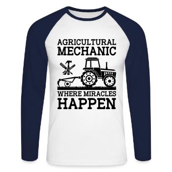 Mécanicien agricole Drôle de tracteur Mécanique Ferme - T-shirt baseball manches longues Homme - blanc/marine - Devant - Nik (191cm)