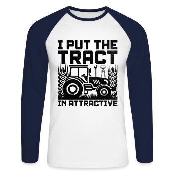 Mécanicien agricole Drôle de tracteur Mécanique Ferme - T-shirt baseball manches longues Homme - blanc/marine - Devant - Nik (191cm)