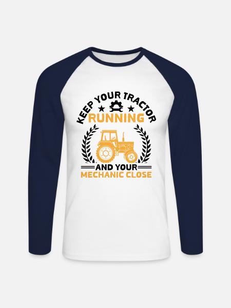 Agricultural Mechanic Funny Tractor Mechanics Farm - Unisex Long Sleeve Baseball T-Shirt - white/navy