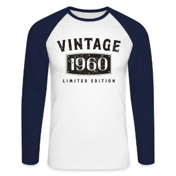 Birthday 1960's Limited Edition Vintage 1960's - Unisex Long Sleeve Baseball T-Shirt - white/navy - Front - Nik (191cm)