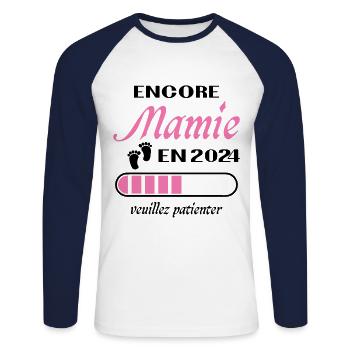 Granny Girl Again 2024 Future Grandma Gift - Unisex Long Sleeve Baseball T-Shirt - white/navy - Front - Nik (191cm)