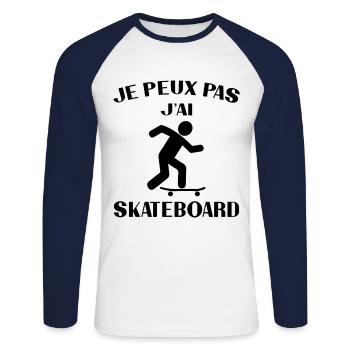 Je peux pas j'ai skate humour cadeau - T-shirt baseball manches longues Homme - blanc/marine - Devant - Nik (191cm)