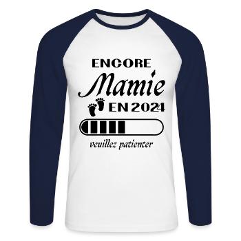 Granny Girl Again 2024 Future Grandma Gift - Unisex Long Sleeve Baseball T-Shirt - white/navy - Front - Nik (191cm)
