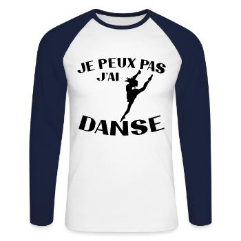 Ich kann nicht tanzen Frau Geschenk - Unisex Baseballshirt langarm - Weiß/Navy - Vorne - Nik (191cm)