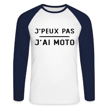 Je peux pas j ai moto - T-shirt baseball manches longues Homme - blanc/marine - Devant - Nik (191cm)
