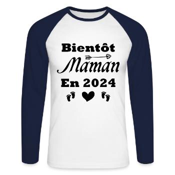 Bald Mama 2024 - Unisex Baseballshirt langarm - Weiß/Navy - Vorne - Nik (191cm)