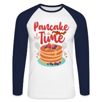 Amateur de crêpes pour enfants L’heure des crêpes - T-shirt baseball manches longues Homme - blanc/marine - Devant - Nik (191cm)