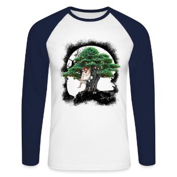 Magisch Wald Baum Mädchen Frau sinnlich Natur - Unisex Baseballshirt langarm - Weiß/Navy - Vorne - Nik (191cm)