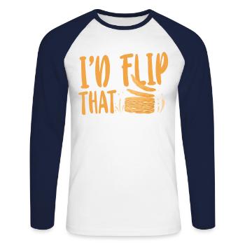 Pancake Lover Kids Pun I'd Flip - Unisex Long Sleeve Baseball T-Shirt - white/navy - Front - Nik (191cm)