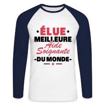 Zur besten Pflegekraft der Welt gewählt - Unisex Baseballshirt langarm - Weiß/Navy - Vorne - Nik (191cm)