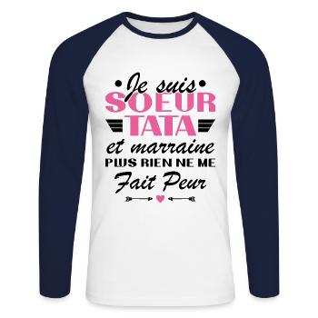 Schwester Tata und Patentante - Unisex Baseballshirt langarm - Weiß/Navy - Vorne - Nik (191cm)