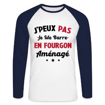 J'peux pas j me barre en fourgon aménagé - T-shirt baseball manches longues Homme - blanc/marine - Devant - Nik (191cm)
