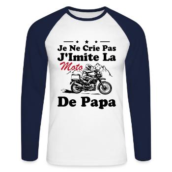 I'm not yelling I'm imitating dad's motorcycle humor - Unisex Long Sleeve Baseball T-Shirt - white/navy - Front - Nik (191cm)
