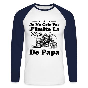 Je Ne Crie Pas J imite La Moto De Papa Humour - T-shirt baseball manches longues Homme - blanc/marine - Devant - Nik (191cm)