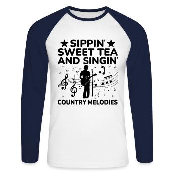 Comté Musique Vintage Amateur de musique Western Country C - T-shirt baseball manches longues Homme - blanc/marine - Devant - Nik (191cm)