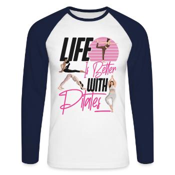 Pilates Instructor Teacher Life Is - Unisex Long Sleeve Baseball T-Shirt - white/navy - Front - Nik (191cm)