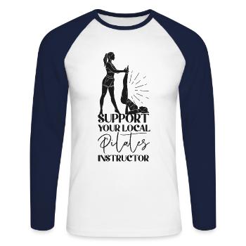 Instructeur de Pilates Soutien aux enseignants - T-shirt baseball manches longues Homme - blanc/marine - Devant - Nik (191cm)