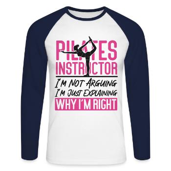 Instructeur de Pilates Professeur de Pilates - T-shirt baseball manches longues Homme - blanc/marine - Devant - Nik (191cm)