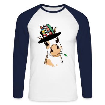 Hippie poney poulain cheval Ross plumes cheval - T-shirt baseball manches longues Homme - blanc/marine - Devant - Nik (191cm)
