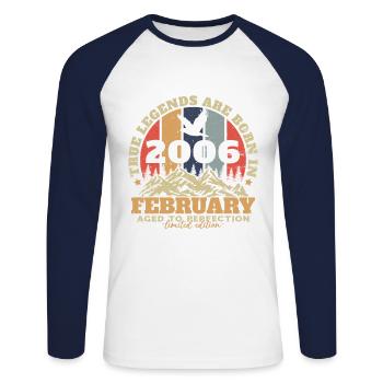 February 2006 Vintage Birthday 2006 Gift - Unisex Long Sleeve Baseball T-Shirt - white/navy - Front - Nik (191cm)