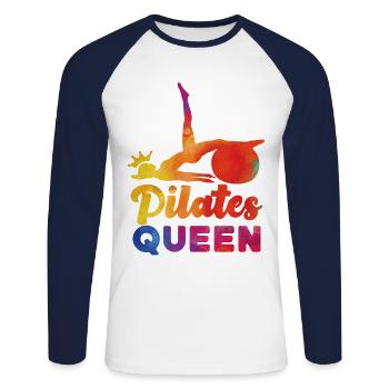 Pilates Instructor Teacher Queen - Unisex Baseballshirt langarm - Weiß/Navy - Vorne - Nik (191cm)
