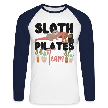 Instructeur de Pilates Professeur de paresseux - T-shirt baseball manches longues Homme - blanc/marine - Devant - Nik (191cm)