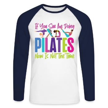 Instructeur de Pilates Professeur Si Vous - T-shirt baseball manches longues Homme - blanc/marine - Devant - Nik (191cm)