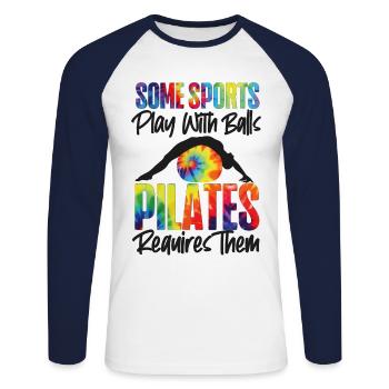 Instructeur de Pilates Professeur Tie Dye - T-shirt baseball manches longues Homme - blanc/marine - Devant - Nik (191cm)