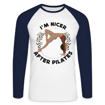Instructeur de Pilates Enseignant Je suis - T-shirt baseball manches longues Homme - blanc/marine - Devant - Nik (191cm)