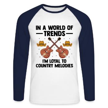 Comté Musique Vintage Amateur de musique Western Country C - T-shirt baseball manches longues Homme - blanc/marine - Devant - Nik (191cm)