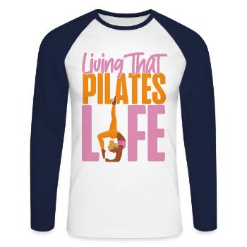 Pilates Instructor Teacher Living - Unisex Long Sleeve Baseball T-Shirt - white/navy - Front - Nik (191cm)