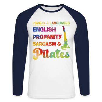 Instructeur de Pilates Enseignant - T-shirt baseball manches longues Homme - blanc/marine - Devant - Nik (191cm)