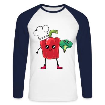 Peppers Cook Broccoli Vegetables Kitchen Culinary Arts - Unisex Long Sleeve Baseball T-Shirt - white/navy - Front - Nik (191cm)
