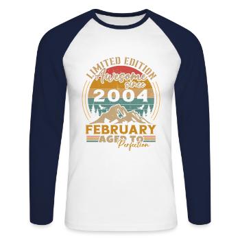 Février 2004 Vintage Anniversaire 2004 Cadeau - T-shirt baseball manches longues Homme - blanc/marine - Devant - Nik (191cm)